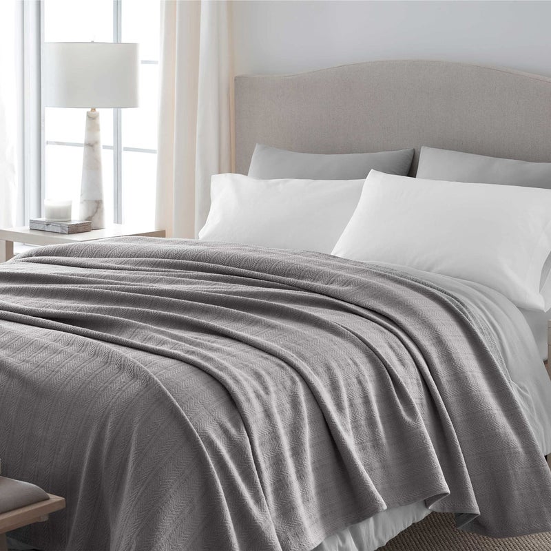 Vellux 100% Cotton Blanket - Soft, Breathable, Cozy & Lightweight Thermal Blanket All-Season Queen Size Perfect for Layering Bed, Couch & Sofa - Hotel Quality (90 x 90 Inch, Grey) - Image 2